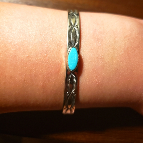 Vintage Nickel Silver Turquoise Cuff Bracelet
